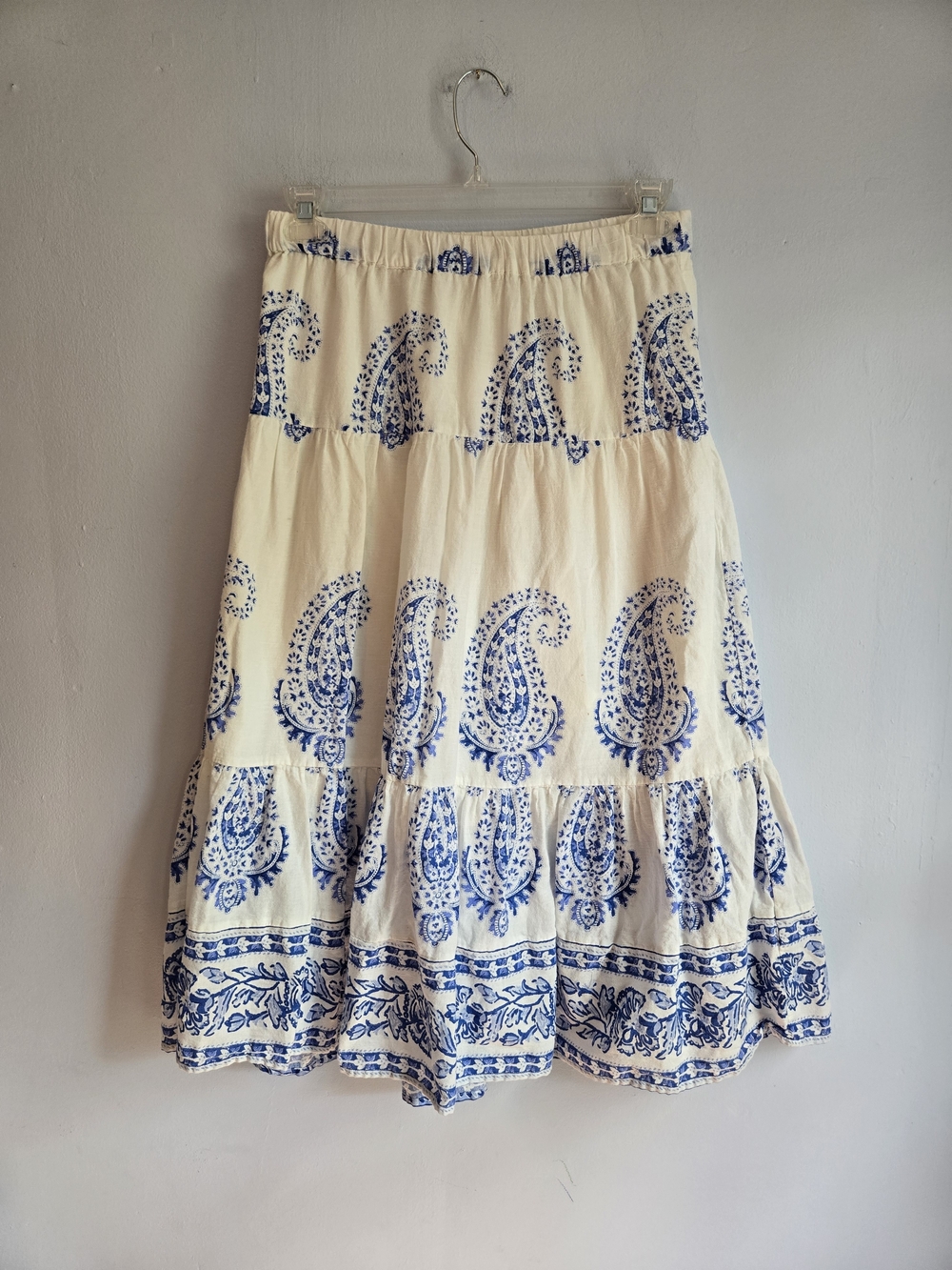 Lucky Brand Cream Maxi Skirt with Blue Paisley Print
